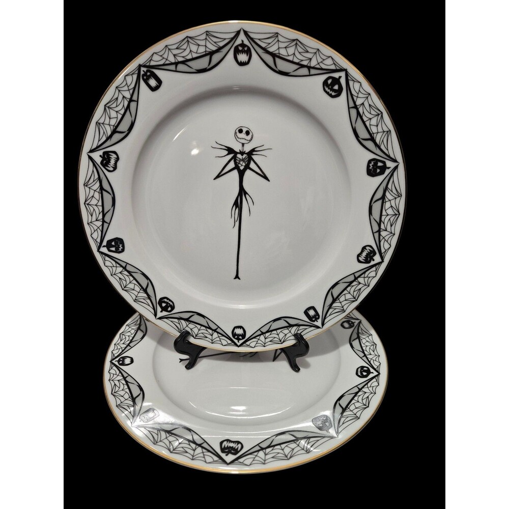 Disney Nightmare Before Christmas Jack Skellington Dinner Plates Set 2 Gold Rim